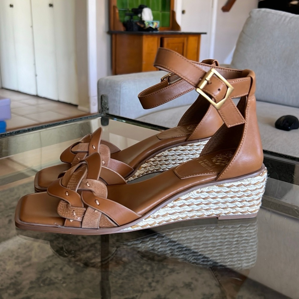 Vince Camuto Baylee's Women's Wedge Espadrille Sandals Brown Leather Size 8W New - Picture 4 of 9